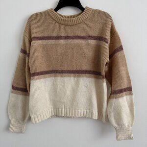 Love Ellie Women Striped Knit Long Sleeve Sweater M